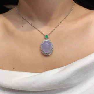 Icy Lavender Natural Jadeite Cabochon Pendant — S925 Silver · No. 2B35