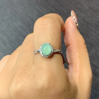 Icy Clear Natural Jadeite Cabochon Ring — S925 Silver · No. 0114