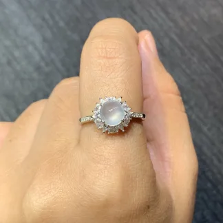 High-Icy Glowing Natural Jadeite Cabochon Ring — S925 Silver · No. 3D65