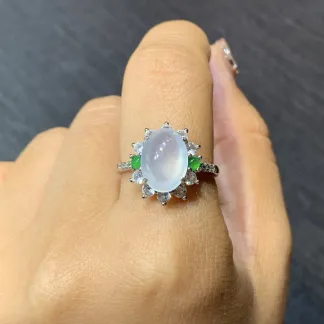 High-Icy Glowing Natural Jadeite Cabochon Ring — S925 Silver · No. B2DB