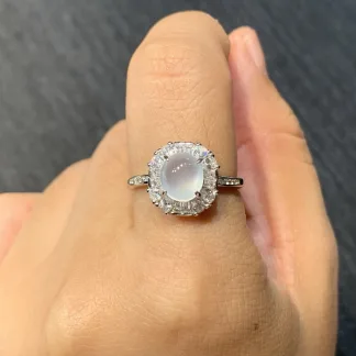 High-Icy Glowing Natural Jadeite Cabochon Ring — S925 Silver · No. 965D