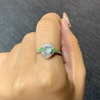 Icy Glowing Natural Jadeite Cabochon Ring — S925 Silver · No. C57E