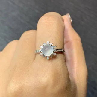 High-Icy Glowing Natural Jadeite Cabochon Ring — S925 Silver · No. 6BCF