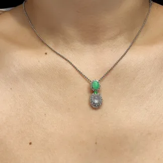 High-Icy Glowing Natural Jadeite Cabochon Pendant — S925 Silver · No. 2727