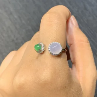 High-Icy Lavender and Green Natural Jadeite Cabochon Ring — S925 Silver · No. 88E2