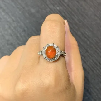 High-Icy Russet Red Natural Jadeite Cabochon Ring — S925 Silver · No. 1B96
