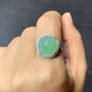 Icy Clear Natural Jadeite Cabochon Ring — S925 Silver · No. C6E0