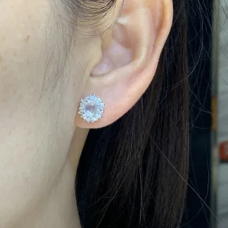 High-Icy Glowing Natural Jadeite Cabochon Stud Earrings — S925 Silver · No. 32D6