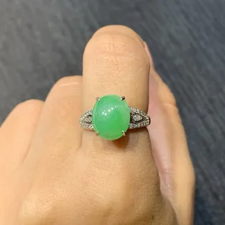 Icy Vivid Green Natural Jadeite Cabochon Ring — S925 Silver · No. 62D8