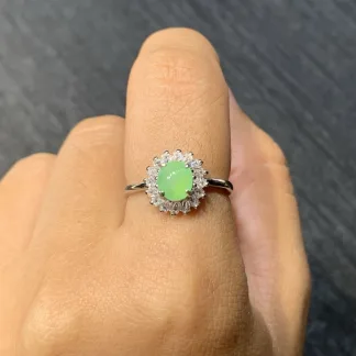 Icy Soft Green Natural Jadeite Cabochon Ring — S925 Silver · No. DFF0