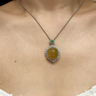 High-Icy Honey Yellow Natural Jadeite Cabochon Pendant — S925 Silver · No. DC41