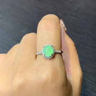 Icy Soft Green Natural Jadeite Cabochon Ring — S925 Silver · No. C49F