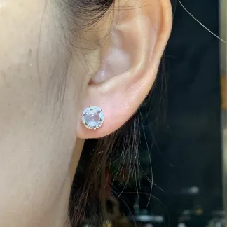 High-Icy Glowing Natural Jadeite Cabochon Stud Earrings — S925 Silver · No. 0312