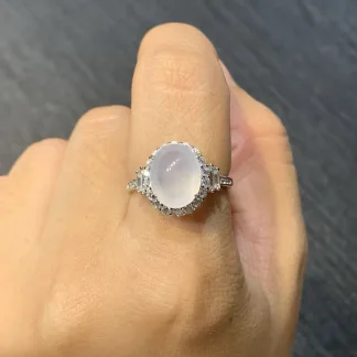 Icy Glowing Natural Jadeite Cabochon Ring — S925 Silver · No. 17F6