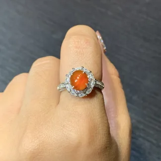 High-Icy Russet Red Natural Jadeite Cabochon Ring — S925 Silver · No. BA80