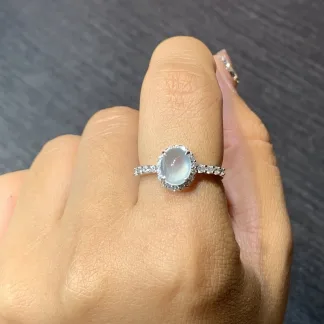 High-Icy Glowing Natural Jadeite Cabochon Ring — S925 Silver · No. FA60
