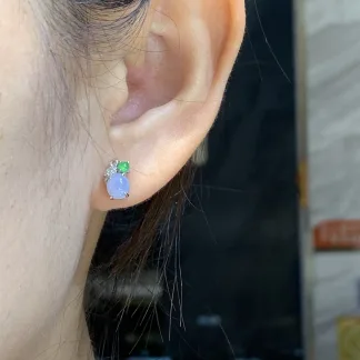 Lavender Natural Jadeite Cabochon Stud Earrings — S925 Silver · No. A420