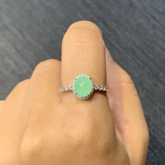 Icy Soft Green Natural Jadeite Cabochon Ring — S925 Silver · No. 35CE