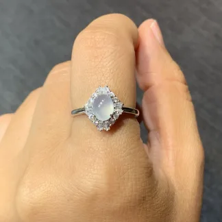 Icy Glowing Natural Jadeite Cabochon Ring — S925 Silver · No. 09E3