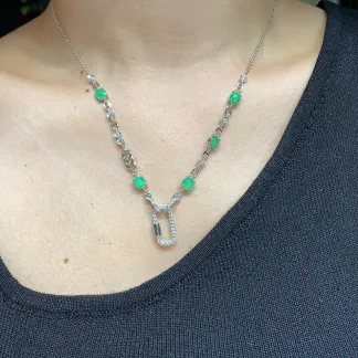 High-Icy Vivid Green Natural Jadeite Convertible Cabochon Chain — S925 Silver · No. CE58