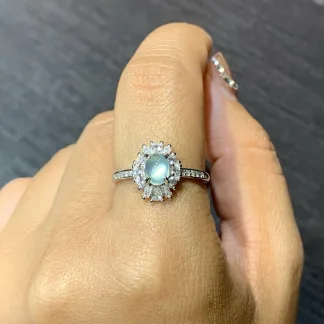 High-Icy Glowing Natural Jadeite Cabochon Ring — S925 Silver · No. ACF2