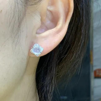 High-Icy Glowing Natural Jadeite Cabochon Stud Earrings — S925 Silver · No. 3315