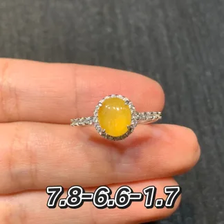 High-Icy Rich Golden Yellow Natural Jadeite Cabochon Ring — S925 Silver · No. 1710