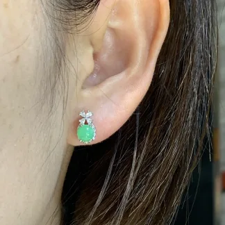 Icy Fresh Green Natural Jadeite Cabochon Stud Earrings — S925 Silver · No. A5FB