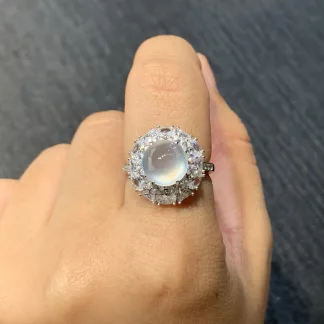 High-Icy Glassy Natural Jadeite Cabochon Ring — S925 Silver · No. ED2F