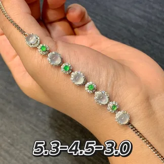 High-Icy White and Green Natural Jadeite Bracelet — S925 Silver · No. 9CE7