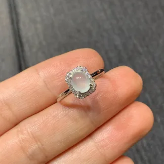 High-Icy Glowing Natural Jadeite Cabochon Ring — S925 Silver · No. 8CFA