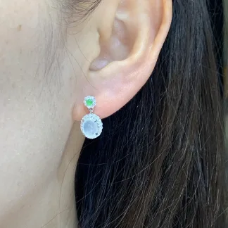 Icy Glowing Natural Jadeite Cabochon Drop Earrings — S925 Silver · No. 279C