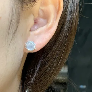 Icy Glowing Natural Jadeite Cabochon Stud Earrings — S925 Silver · No. AA70