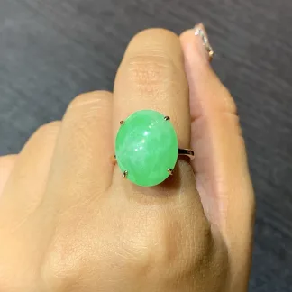Icy Vivid Green Natural Jadeite Cabochon Ring — S925 Silver · No. 6E72