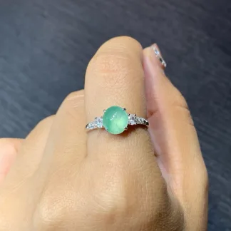 High-Icy Clear Green Natural Jadeite Cabochon Ring — S925 Silver · No. A667