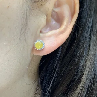 Icy Honey Yellow Natural Jadeite Cabochon Stud Earrings — S925 Silver · No. 515B