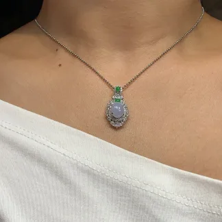 Lavender Cabochon Petite Natural Jadeite Pendant — S925 Silver · No. DEA7