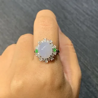 Icy Pale Lavender Natural Jadeite Cabochon Ring — S925 Silver · No. C537