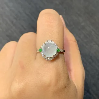 High-Icy Glowing Natural Jadeite Cabochon Ring — S925 Silver · No. DADA