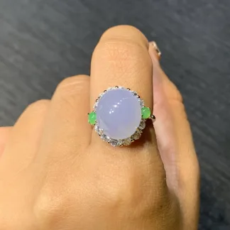High-Icy Lavender Natural Jadeite Cabochon Ring — S925 Silver · No. C381