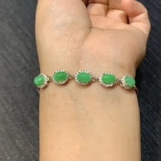Icy Soft Vivid Green Natural Jadeite Bracelet — S925 Silver · No. 232F