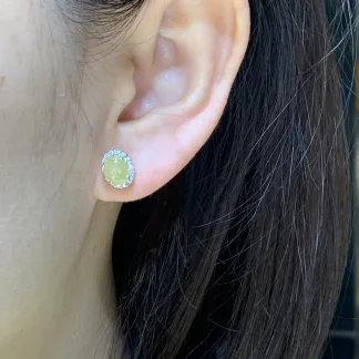 High-Icy Honey Yellow Natural Jadeite Cabochon Stud Earrings — S925 Silver · No. 50F1