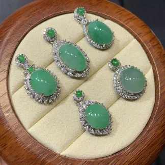 Soft Green Cabochon Petite Natural Jadeite Pendant — S925 Silver · No. 56BB