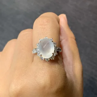 High-Icy Glowing Natural Jadeite Cabochon Ring — S925 Silver · No. A4C9