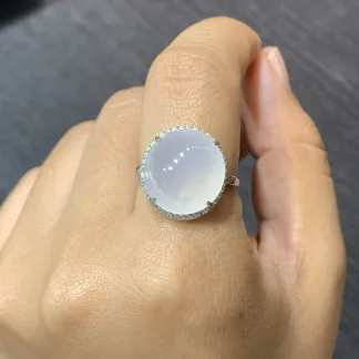 Icy Glowing Natural Jadeite Cabochon Ring — S925 Silver · No. BA4F