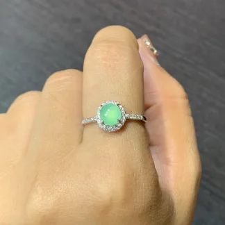 High-Icy Clear Natural Jadeite Cabochon Ring — S925 Silver · No. 5B58