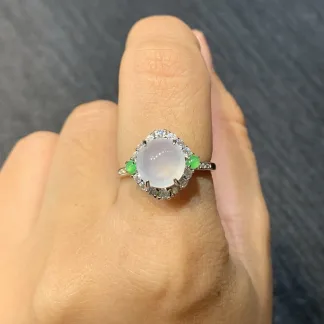 Icy Lustrous Natural Jadeite Cabochon Ring — S925 Silver · No. 2AAD