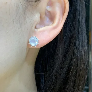 High-Icy Glowing Natural Jadeite Cabochon Stud Earrings — S925 Silver · No. C43D