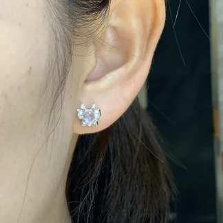 High-Icy Glowing Butterfly Natural Jadeite Cabochon Stud Earrings — S925 Silver · No. 2ED7