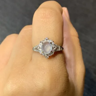 High-Icy Glowing Natural Jadeite Cabochon Ring — S925 Silver · No. 1DD7
